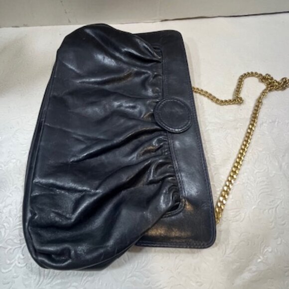 VTG Susan Gail Original Leather Rectangular Clutch Shoulder Purse Navy Italy - Picture 3 of 12